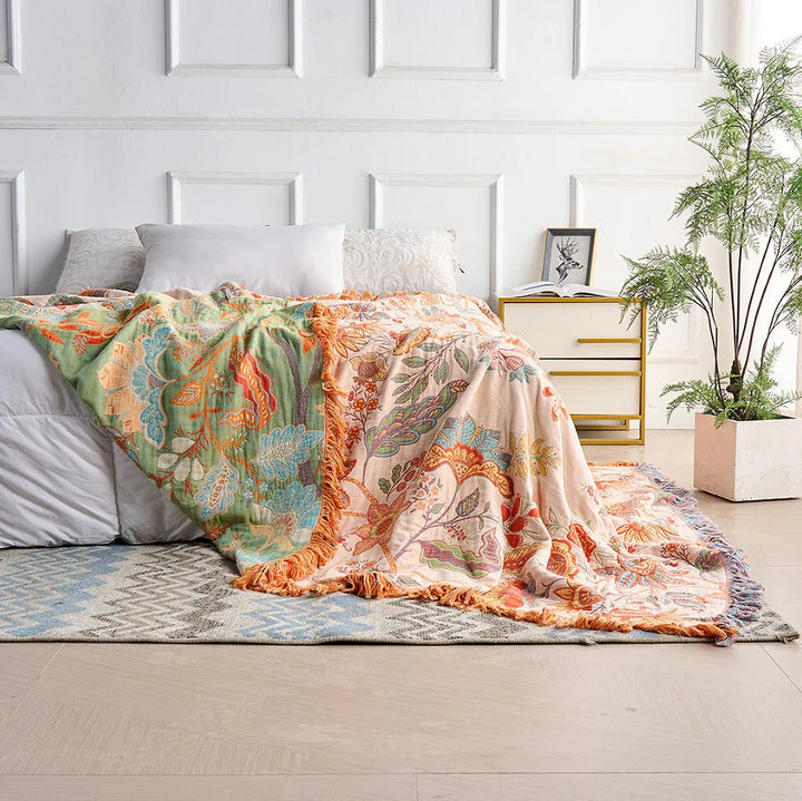 Bomull Blommig Filt med Boho Mönster