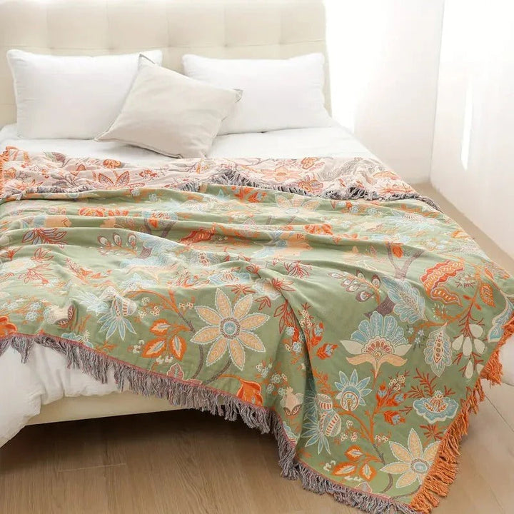 Bomull Blommig Filt med Boho Mönster