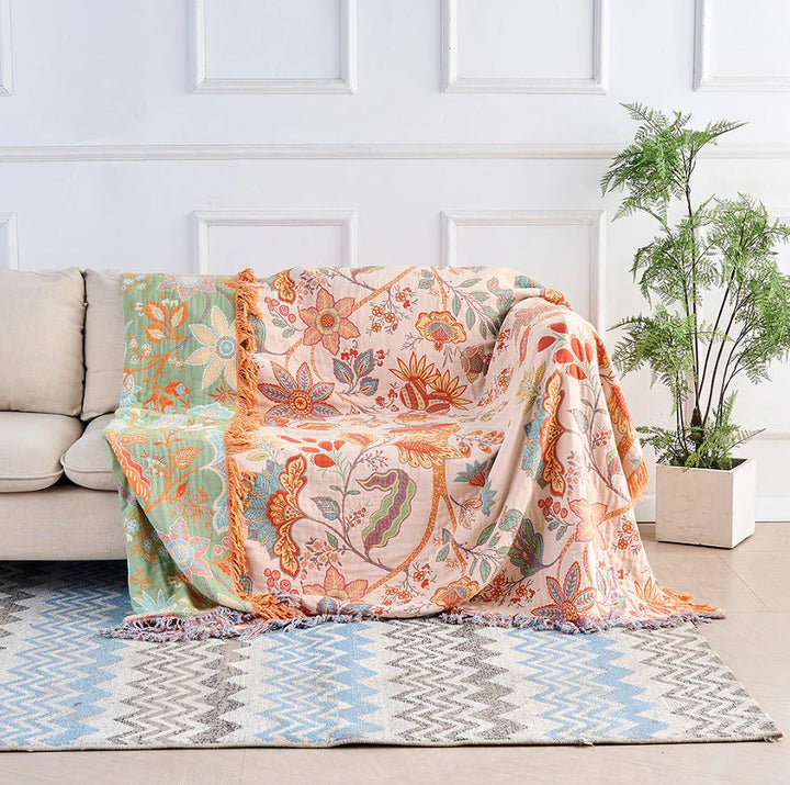 Bomull Blommig Filt med Boho Mönster