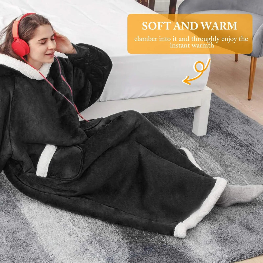 Jättestor oversize hoodie-filt i tjock borstad fleece