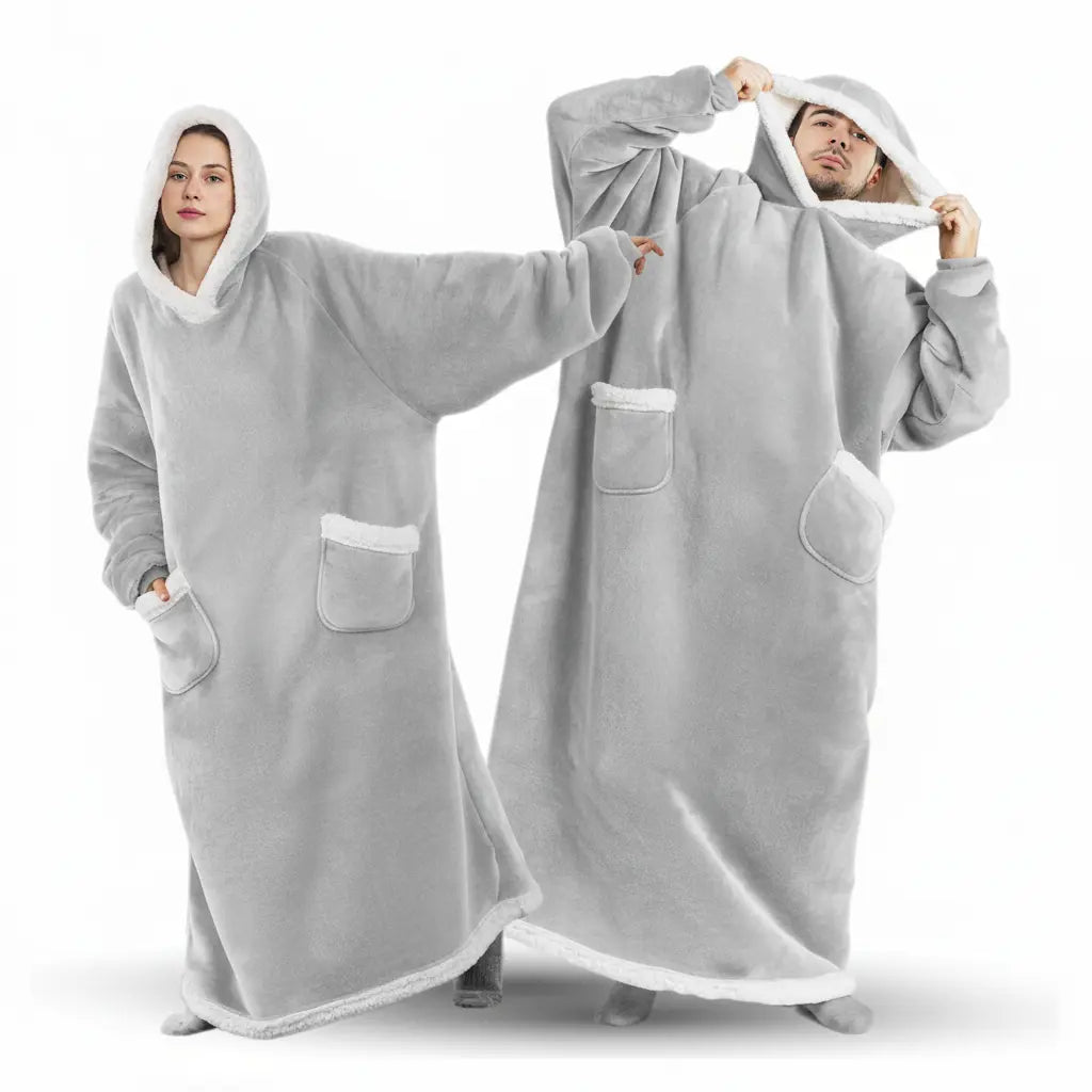 Jättestor oversize hoodie-filt i tjock borstad fleece