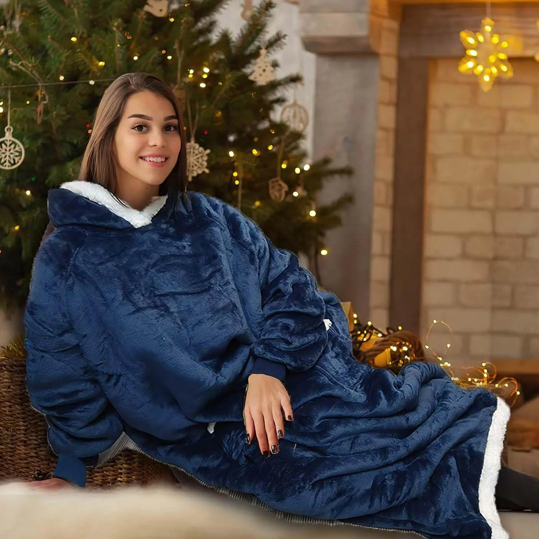 Jättestor oversize hoodie-filt i tjock borstad fleece