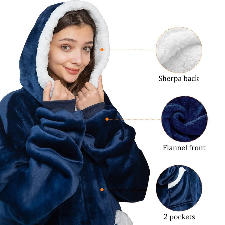Jättestor oversize hoodie-filt i tjock borstad fleece