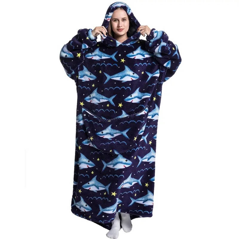 Lång Bärbar filt-hoodie