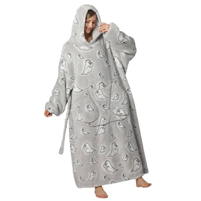 Lång Bärbar filt-hoodie