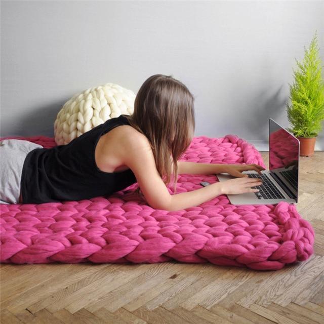 Handmade Grovstickad Filt Comfy &amp; Varm - 80 x100 cm
