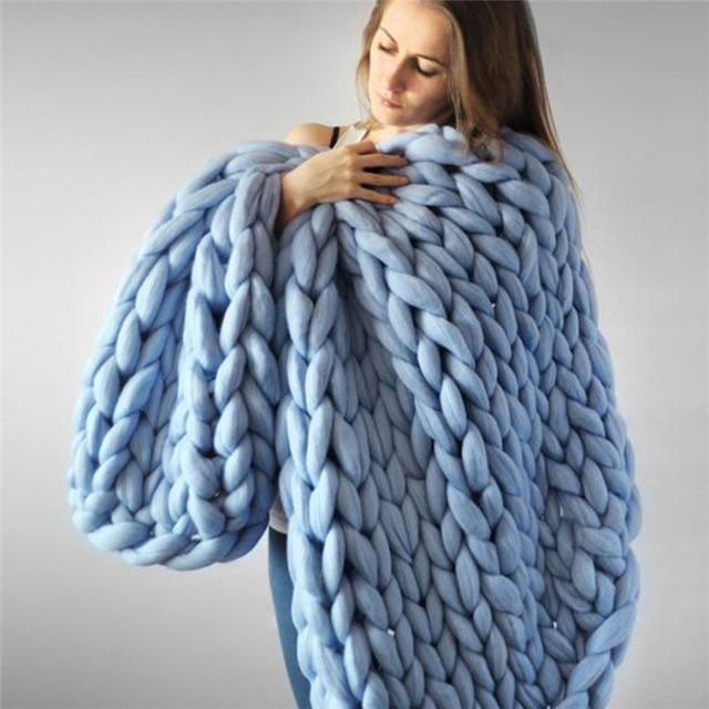Handmade Grovstickad Filt Comfy &amp; Varm - 80 x100 cm