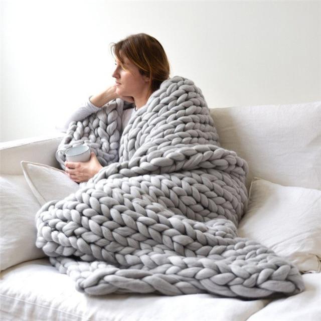 Handmade Grovstickad Filt Comfy &amp; Varm - 80 x100 cm