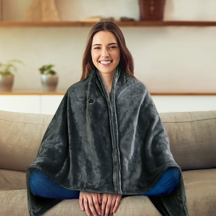 USB Bärbar Uppvärmd filt med Dragkedja Fleece Pläd Omslag och Elektrisk Sjal 59x31in