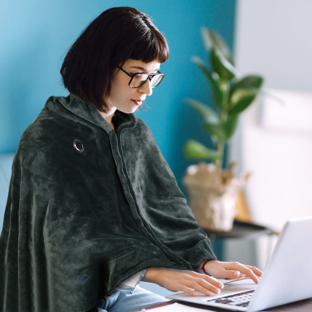 USB Bärbar Uppvärmd filt med Dragkedja Fleece Pläd Omslag och Elektrisk Sjal 59x31in
