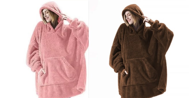 Bärbar filt-hoodie med Oversized Fleece och Kangaroo Ficka