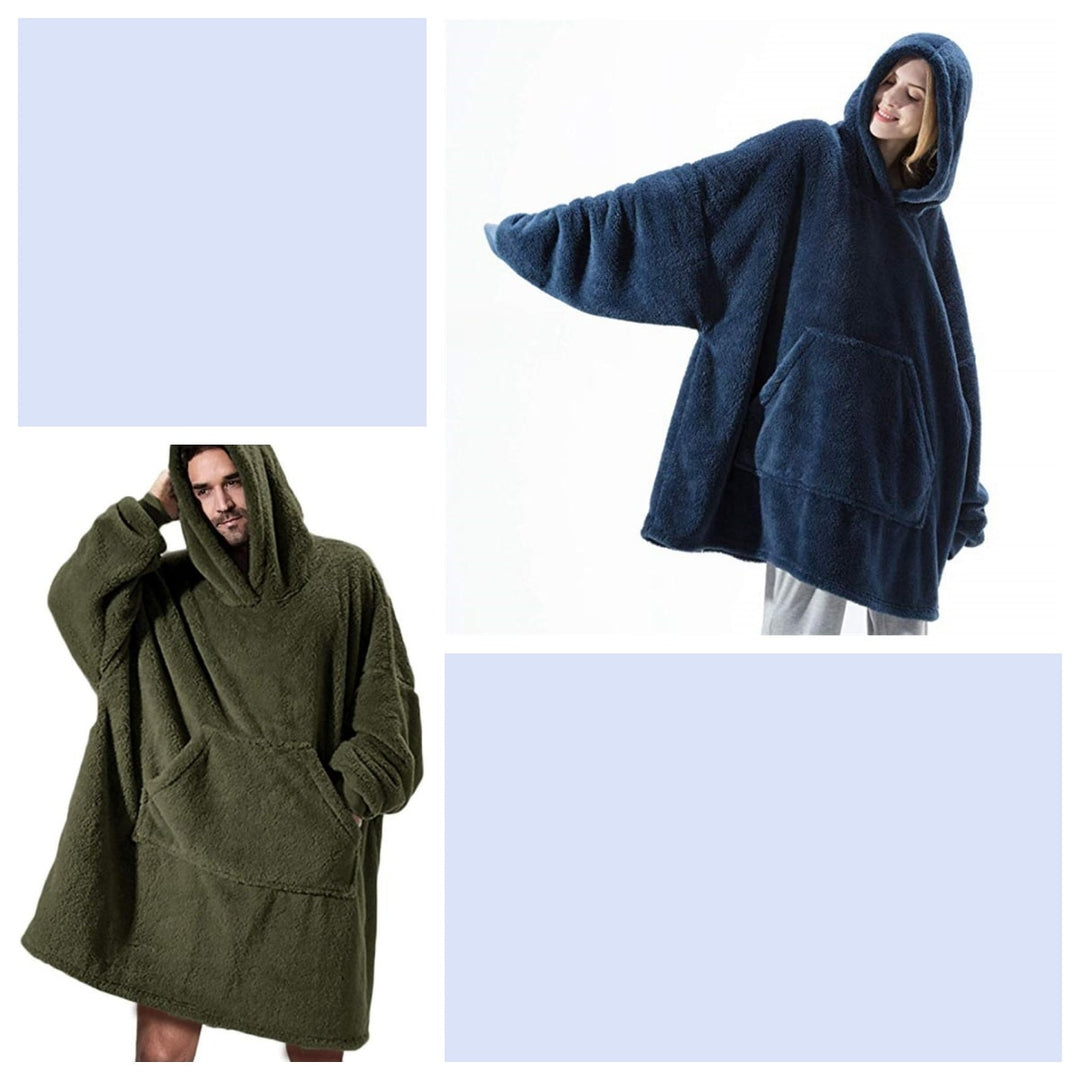 Bärbar filt-hoodie med Oversized Fleece och Kangaroo Ficka