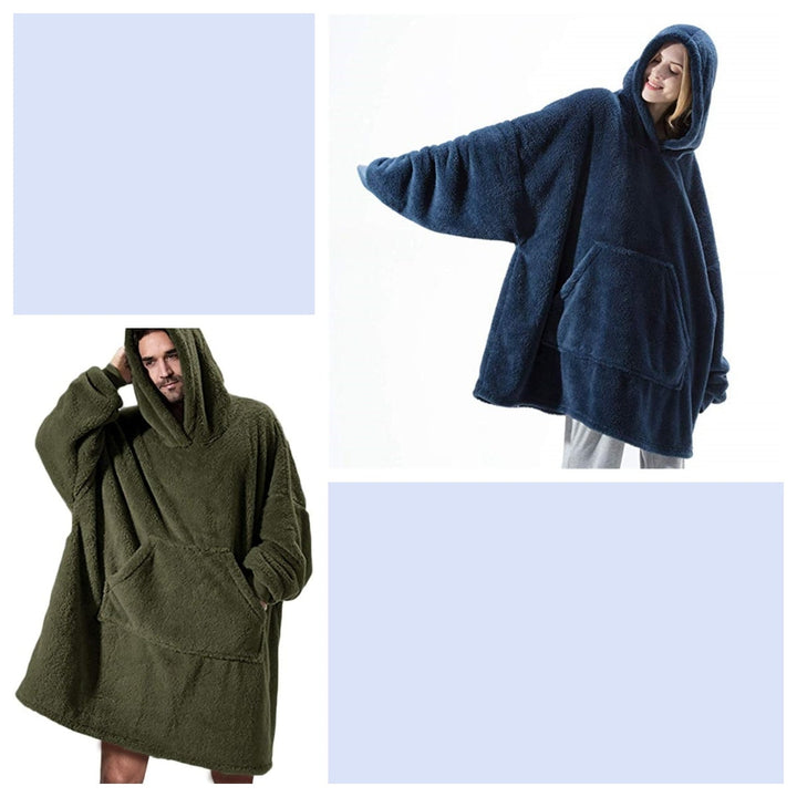 Bärbar filt-hoodie med Oversized Fleece och Kangaroo Ficka