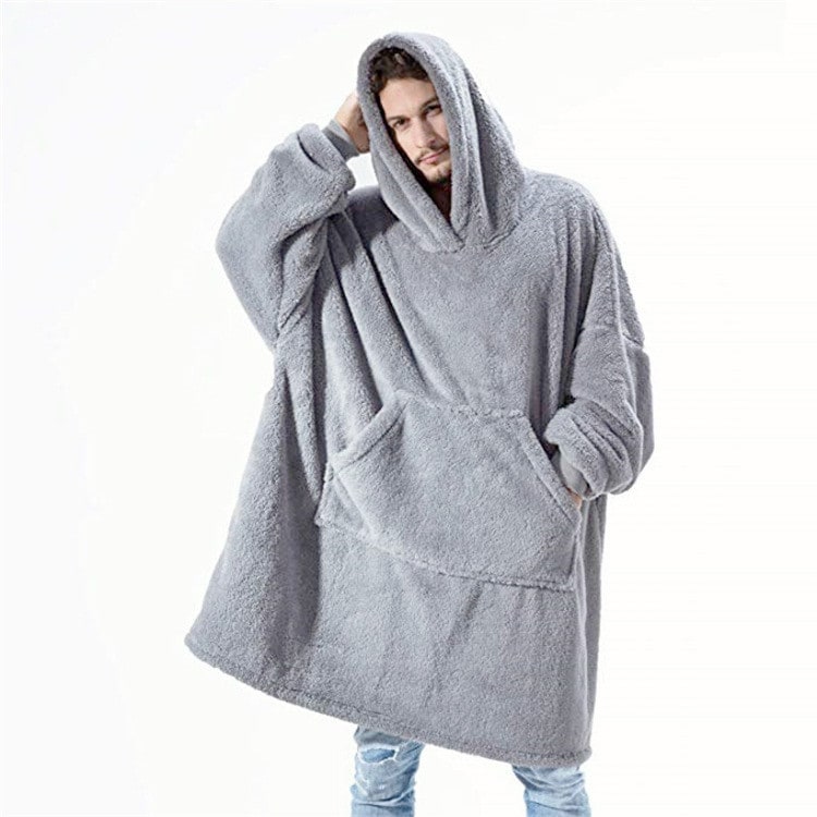 Bärbar filt-hoodie med Oversized Fleece och Kangaroo Ficka