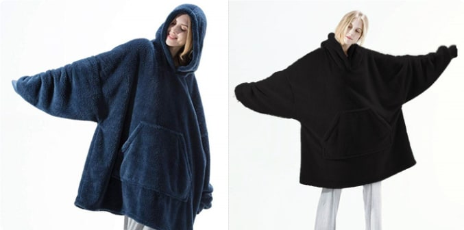 Bärbar filt-hoodie med Oversized Fleece och Kangaroo Ficka