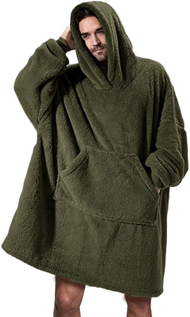 Bärbar filt-hoodie med Oversized Fleece och Kangaroo Ficka