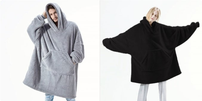 Bärbar filt-hoodie med Oversized Fleece och Kangaroo Ficka