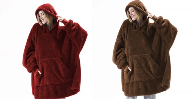 Bärbar filt-hoodie med Oversized Fleece och Kangaroo Ficka