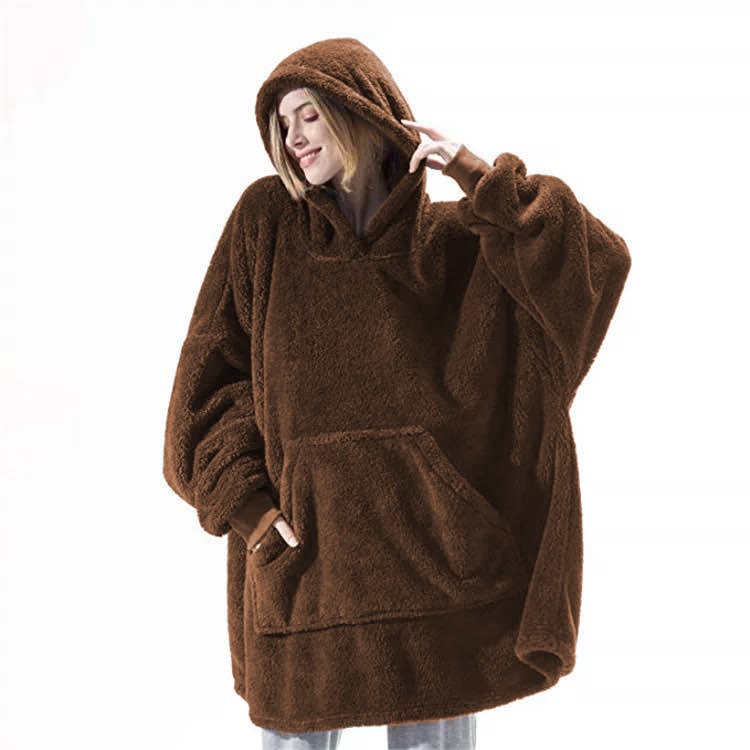 Bärbar filt-hoodie med Oversized Fleece och Kangaroo Ficka
