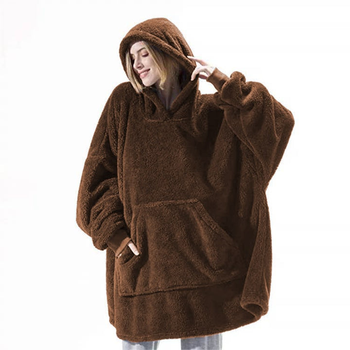 Bärbar filt-hoodie med Oversized Fleece och Kangaroo Ficka