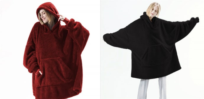 Bärbar filt-hoodie med Oversized Fleece och Kangaroo Ficka