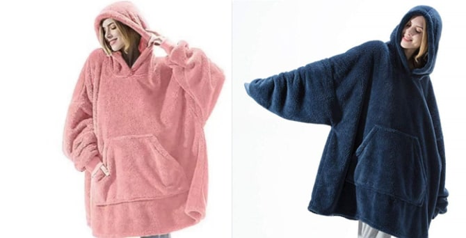 Bärbar filt-hoodie med Oversized Fleece och Kangaroo Ficka