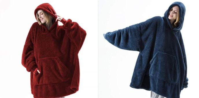 Bärbar filt-hoodie med Oversized Fleece och Kangaroo Ficka