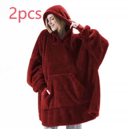 Bärbar filt-hoodie med Oversized Fleece och Kangaroo Ficka