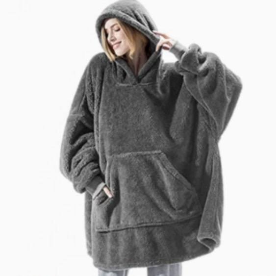 Bärbar filt-hoodie med Oversized Fleece och Kangaroo Ficka