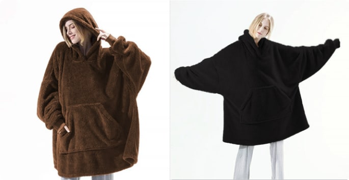Bärbar filt-hoodie med Oversized Fleece och Kangaroo Ficka