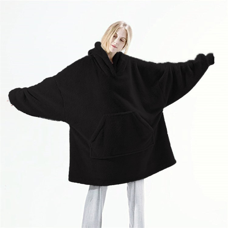 Bärbar filt-hoodie med Oversized Fleece och Kangaroo Ficka