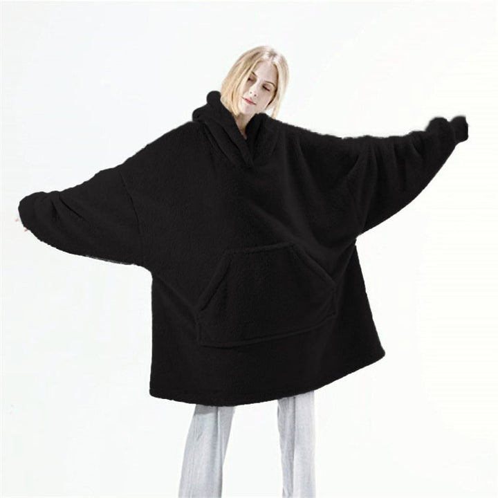 Bärbar filt-hoodie med Oversized Fleece och Kangaroo Ficka