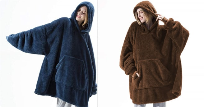 Bärbar filt-hoodie med Oversized Fleece och Kangaroo Ficka