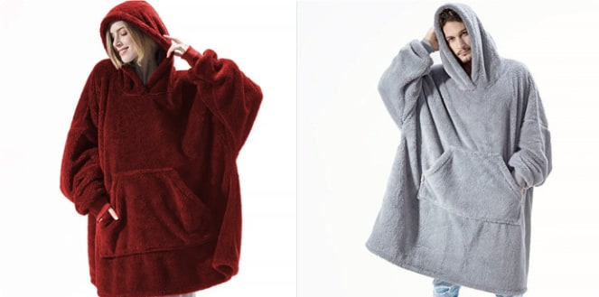 Bärbar filt-hoodie med Oversized Fleece och Kangaroo Ficka