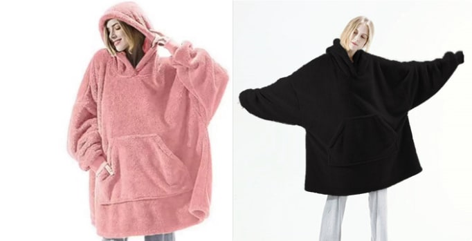 Bärbar filt-hoodie med Oversized Fleece och Kangaroo Ficka