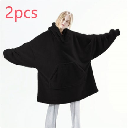 Bärbar filt-hoodie med Oversized Fleece och Kangaroo Ficka