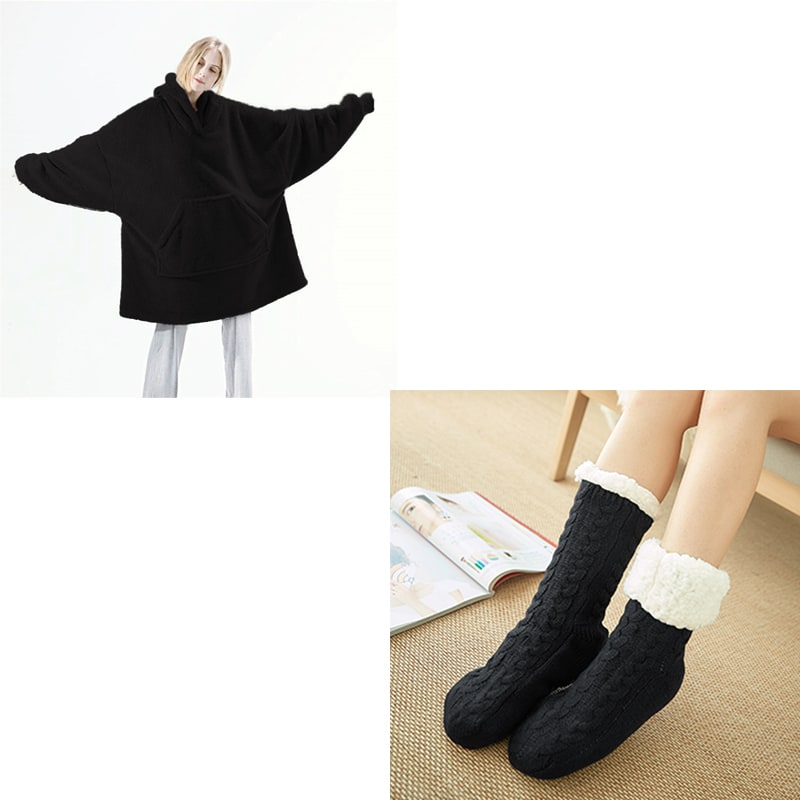 Bärbar filt-hoodie med Oversized Fleece och Kangaroo Ficka