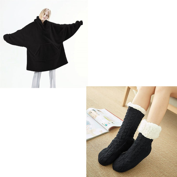 Bärbar filt-hoodie med Oversized Fleece och Kangaroo Ficka