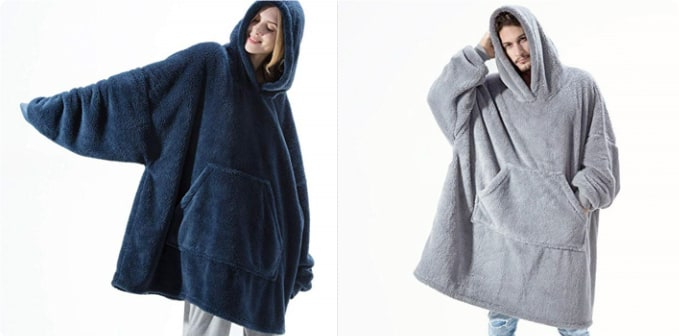 Bärbar filt-hoodie med Oversized Fleece och Kangaroo Ficka
