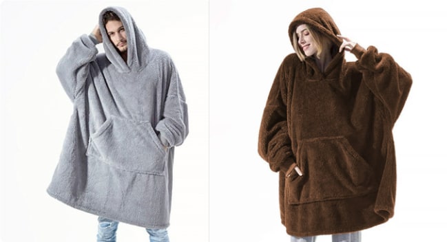 Bärbar filt-hoodie med Oversized Fleece och Kangaroo Ficka
