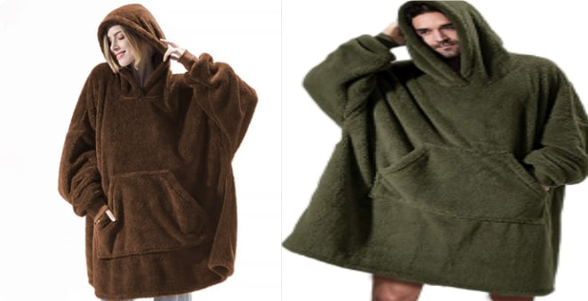 Bärbar filt-hoodie med Oversized Fleece och Kangaroo Ficka