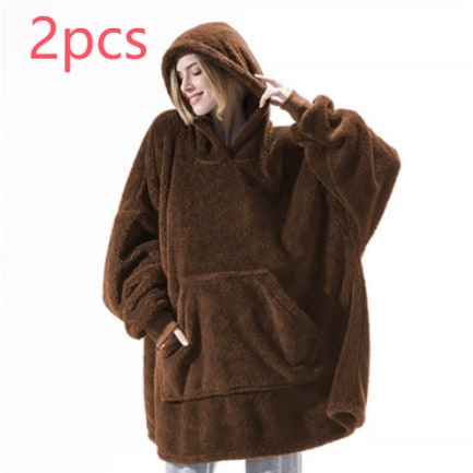 Bärbar filt-hoodie med Oversized Fleece och Kangaroo Ficka