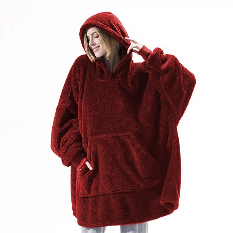 Bärbar filt-hoodie med Oversized Fleece och Kangaroo Ficka