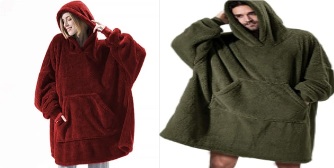 Bärbar filt-hoodie med Oversized Fleece och Kangaroo Ficka