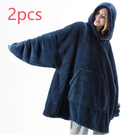 Bärbar filt-hoodie med Oversized Fleece och Kangaroo Ficka