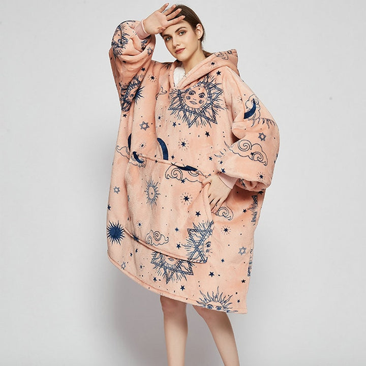 Bärbar filt-hoodie med Sherpa Foder Oversized Fleece Pullover