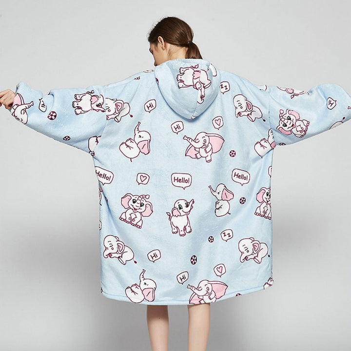 Bärbar filt-hoodie med Sherpa Foder Oversized Fleece Pullover