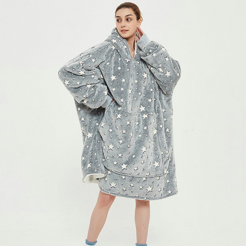 Bärbar filt-hoodie med Sherpa Foder Oversized Fleece Pullover