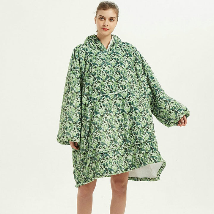 Bärbar filt-hoodie med Sherpa Foder Oversized Fleece Pullover