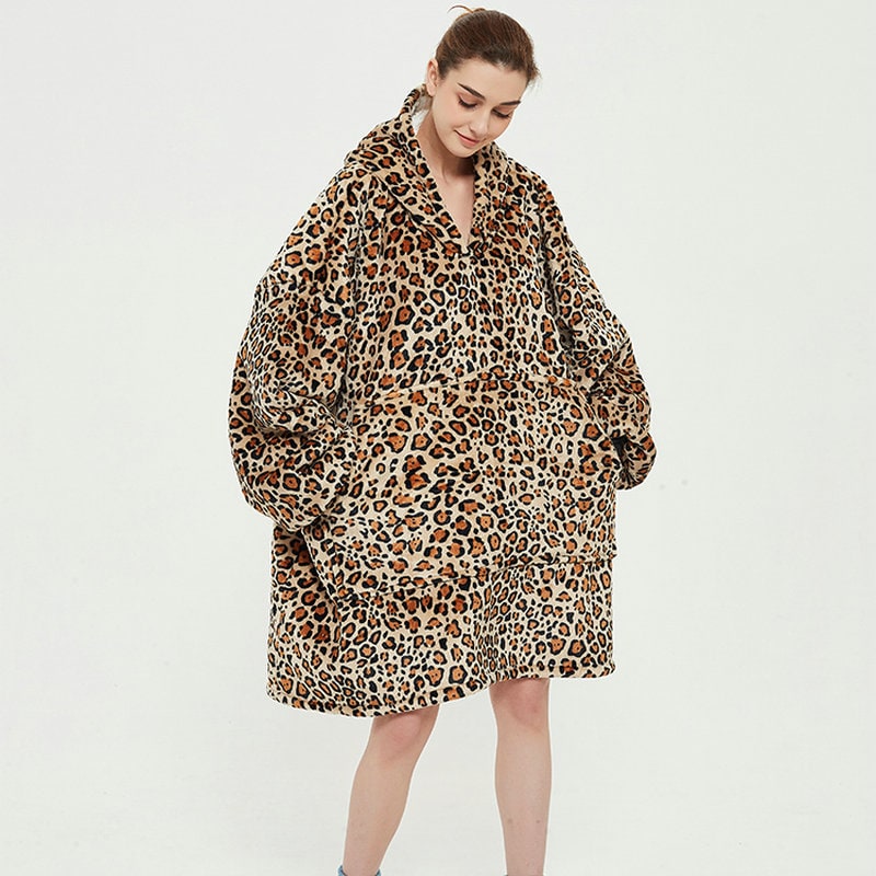 Bärbar filt-hoodie med Sherpa Foder Oversized Fleece Pullover